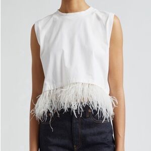 Cinq a Sept 5a7 Feather-Hem Cropped Sleeveless T-Shirt